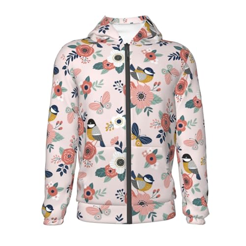 Cute Spring Birds and Flowers Kid Hoodies Boys Zip Up Sweatshirts Girls Pullover with Pocket2