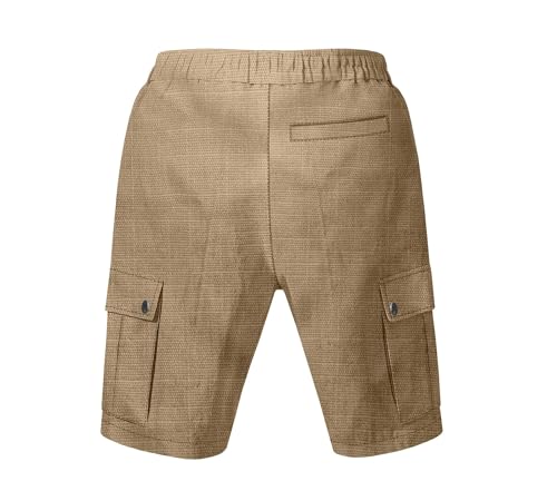 Linen Shorts for Men Summer Drawstring Elastic Waist Cargo Shorts Casual Solid Lightweight Beach Tops with Pockets4