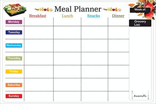 Image of Awestuffs Magnetic Dry Erase Whiteboard Sheet for Refrigerator - Stain Resistant Whiteboard Sheet [Made in India] (Meal Planner [45 x 30 cm] (Large))