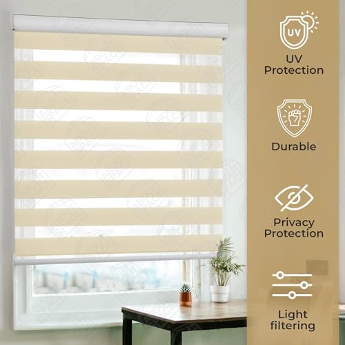 Image of ABOUT SPACE Window Blinds - 5x7 ft Zebra Roller Blinds for Windows for Light Filtering, Privacy, UV Protection Corded Roll Up Curtain Window Shades for Home, Office, Living Room Kitchen