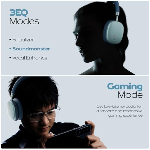 Image of Zebronics Silencio 200T Wireless Headphones, Hybrid ANC 48dB, Upto 100Hrs Playback, 40mm Drivers, Dual Mic ENC, BT v6.0, Gaming Mode, Dual Pairing, Touch Controls, App Support, AUX, Blue