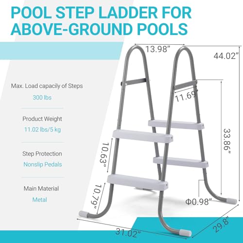 Image of 2 Steps Pool Ladder,Iron Above Ground Swimming Pools Steps Safety Ladders,Outdoor Pool Ladders,Heavy Duty Swimming Pools Ladder,with Metal Legs,for Outside Yard Backyard Garden Deck (Grey & White)