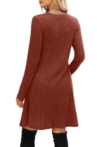 OFEEFAN Long Sleeve Dress for Women Crew Neck Empire Waist Tunic Dress with Pockets - Image 6