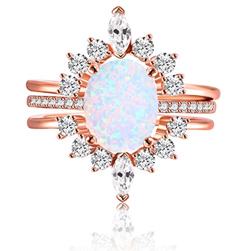 LAZLUVU Fashion Stackable Rings Engagement Rings 3Pcs Opal Rings Set for Women Pink Wedding Set