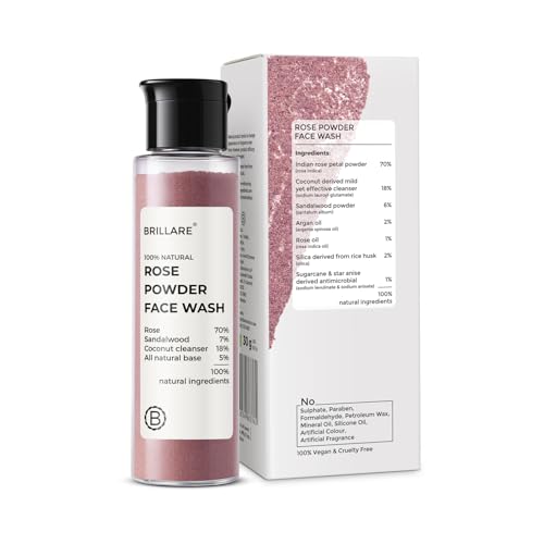 Image of Brillare Rose Powder Face Wash for Younger Looking Skin With Sandalwood & Coconut, Anti-Ageing Face Wash Reduces Wrinkles & Fine Lines | Face Wash for Women & Men