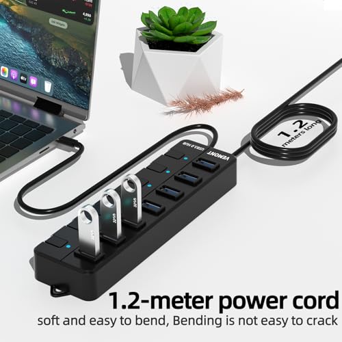 image for USB hub,7 Port USB 3.0 Hub,VEMONT USB Splitter with Individual On/Off 