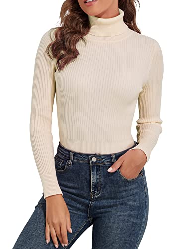 Image of PrettyGuide Women's Ribbed Turtleneck Long Sleeve Sweater Tops
