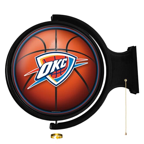 The Fan-Brand NBA Oklahoma City Thunder: Basketball - Original Round Rotating Lighted Wall Sign- Sports Decor for Home, Game Room, Fan Cave & Garage - USA Made