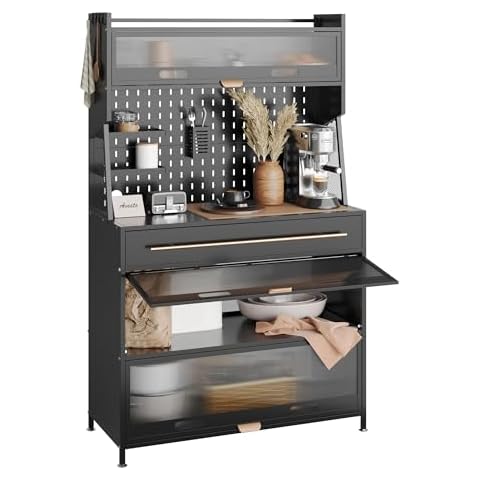 NETEL Kitchen Bakers Rack with Drawer and Power Holes Cover