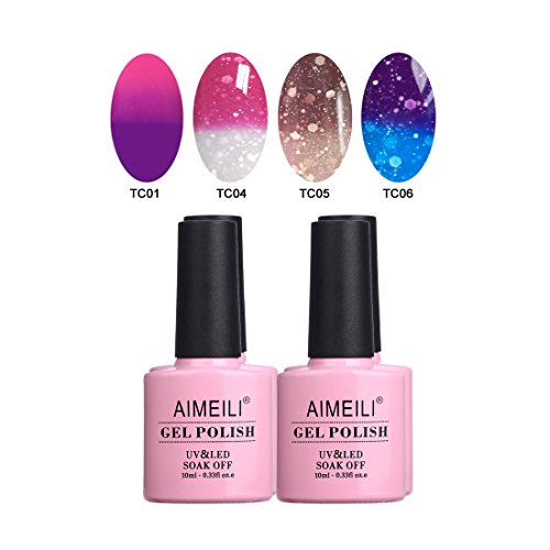 AIMEILI Temperature Color Changing Soak Off UV LED Chameleon Gel Nail Polish Set Of 4pcs X 10ml- Kit Set 8