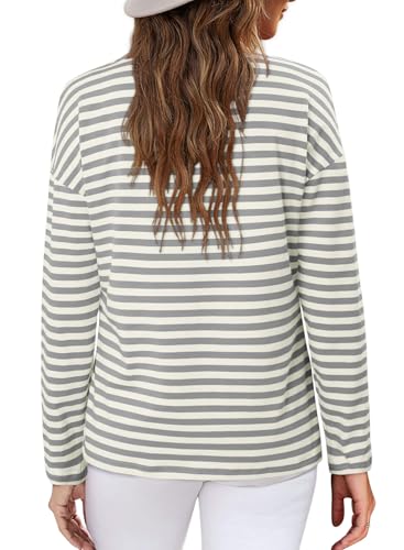 ONLYSHE Women's Casual Striped Long Sleeve Tops Crew Neck Knit Basic Loose Fit T Shirts Fall Fashion Tunic Outfits