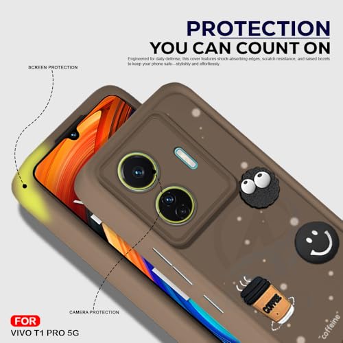 Image of AESTMO Back Case Cover for Vivo T1 Pro 5G / iQOO Z6 Pro 5G | Cute Fun Cartoon 3D Ball | Coffee Silicone Case | Full Body Protection | Camera Protection Back Cover (Brown)