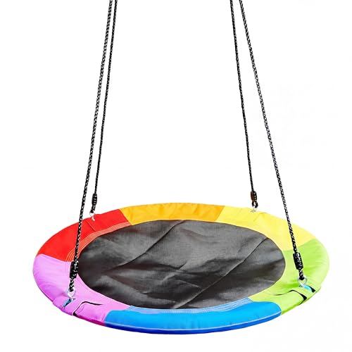 TURFEE 40' Saucer Tree Swing for Kids Outdoor, 900Lb Weight Capacity, Waterproof Swing Seat with Adjustable Hanging Straps for Children Playground Backyard (Rainbow)