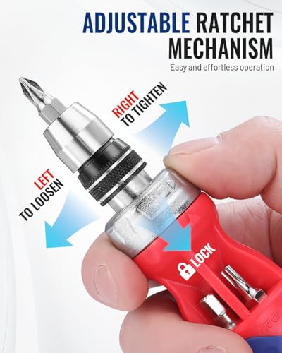 Image of WORKPRO 12-in-1 Stubby Ratcheting Multi-bit Screwdriver, Short Screw Drivers with Magnetic, Quick-load Mechanism, Premium S2 Steel, Small Screwdriver with Double End Bits in Handle