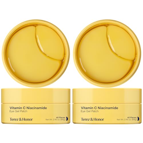Image of TEREZ & HONOR Vitamin C Niacinamide Eye Patches - 120 Korean Brightening Hydrogel Eye Masks with Tranexamic Acid & Hyaluronic Acid - Gel Pads for Dull-Looking Eyes, Uneven Tone, Vegan, Fragrance-Free