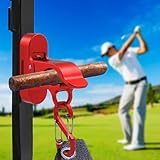 Magnetic Golf Holder Clip for Golf Cart with Hook Design, Aluminum Alloy Golf Cart Hold with Secure Grip & Hook & Loop Strap, Golf Cart Accessories, Ideal Golf Gifts for Men - Red