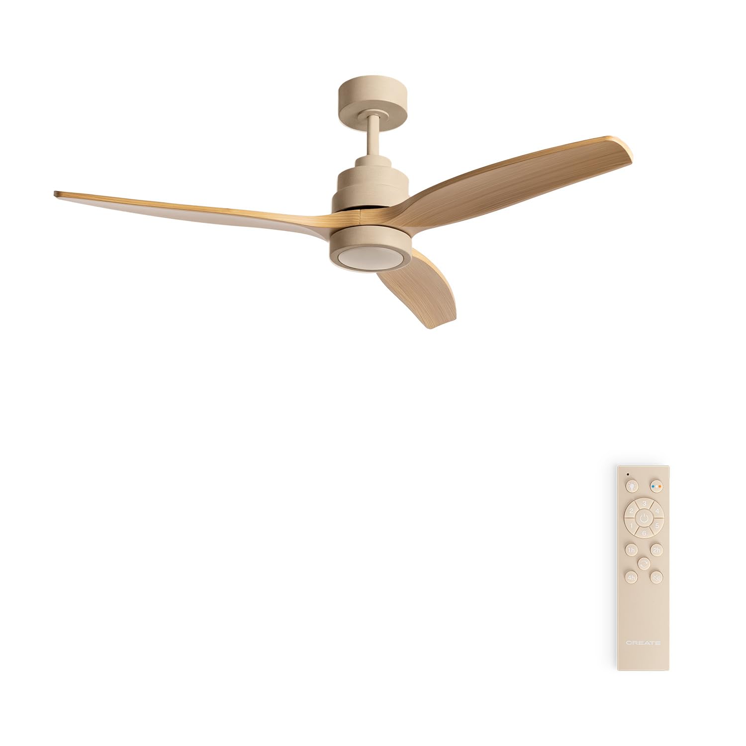 CREATE / WINDSTYLANCE M/Ventilatore da soffitto ABS con luce sabbia pale effetto legno naturale con telecomando/ 40W, Silenzioso, Ø132 cm, 6 velocità, estate-inverno, doppia altezza, motore DC