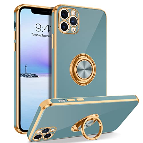 BENTOBEN Compatible with iPhone 11 Pro Case with 360° Ring Holder, Shockproof Slim Kickstand Magnetic Support Car Mount Women Men Protective Phone Case for iPhone 11 Pro 5.8 inch,Blue Gray/Gold