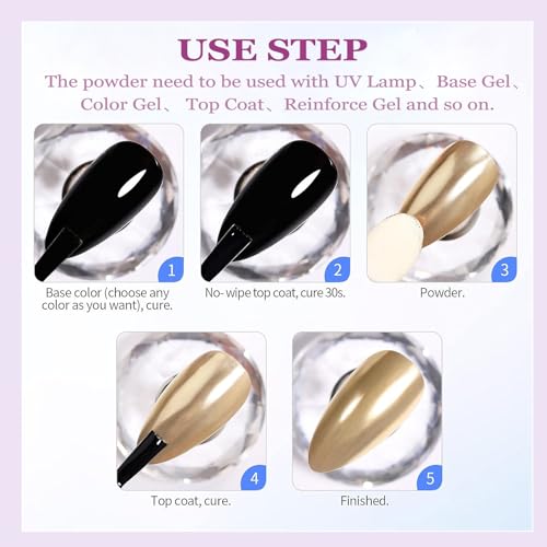 Image of Chrome Nail Powder, 12 Colors Metallic Mirror Powder Gold Silver Blue Purple Red Pink Brown Nail Art Decoration Glitter for DIY Nail Supplies, 1g /Jar, 12 Sponge Sticks