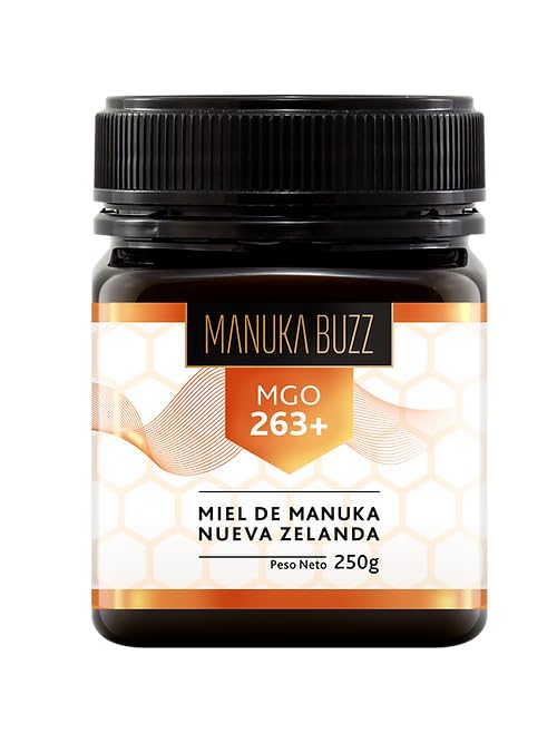 Miel de Manuka monofloral 263+MGO 250g. Auténtica miel de Manuka 100% pura de Nueva Zelanda. Manuka Buzz