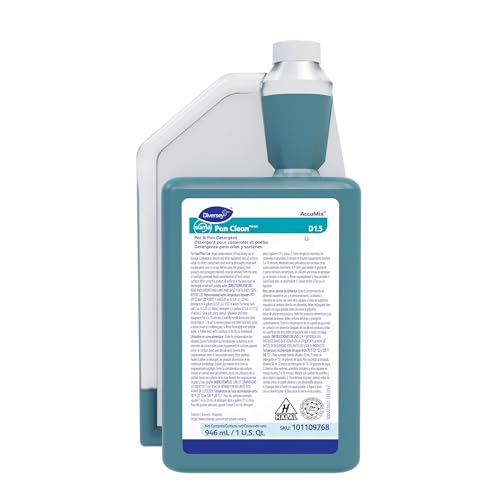Diversey SUMA Pan-Clean D1.5 Dish Soap, Concentrated Dishwashing Liquid, Grease Cutting Formula for Pots, Pans & Dishes, Floral Scent, AccuMix, 32 fl oz (1Qt), 1 Bottle