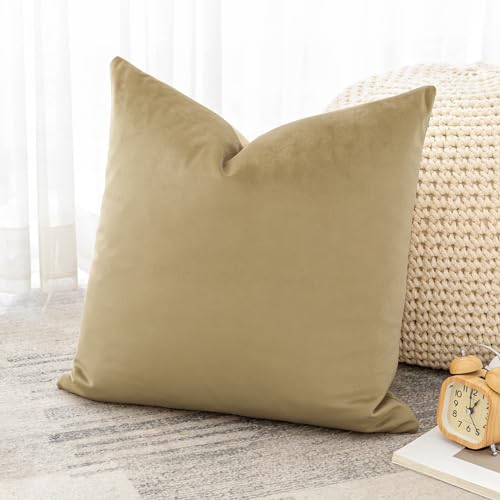 Artscope Luxury Velvet Cushion Covers Super Soft Decorative Square Throw Pillow Covers Case Cushion Covers for Sofa Couch Bedroom Car Decor 50x50cm Tan - Image 4