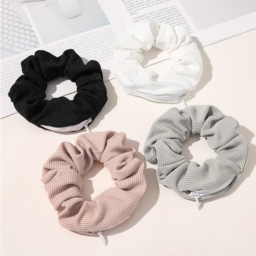 Pack of 3 Colourful Velvet Scrunchies Hair Scrunchies Elastic Hair Bands Women Ponytail Headdress Hair Clips for Girls and Women Hair Accessories with Hidden Zip Pocket - Image 4