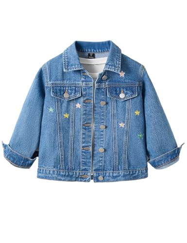 4-7Y Girl Basic Denim Jacket Embroidery Blue Jean Jackets Kids Classic Casual Outerwear Cute Coat Button Down