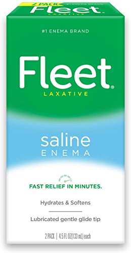 Fleet Laxative Saline Enema, Constipation Relief for Adults, Fast-Acting Prefilled Enema Kit, 4.5 Fl Oz, 2 Bottles