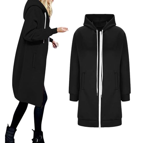Long Hoodies for Women Zip Up Double Zipper Fleece Jacket Tunic Sweatshirts Fall Winter Fashion Clothes3