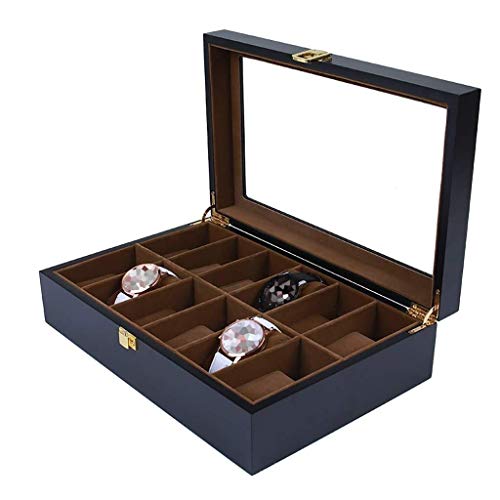 ZWH-Cajas para Relojes Caja De Madera del Reloj, 12 Cuadrículas Exhibición del Reloj Caja con Tapa De Vidrio De Color Café Cover