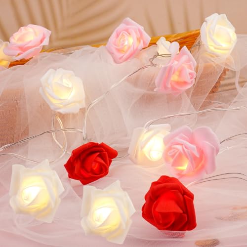 OSDUE Guirlande Lumineuse en Roses,20 LED Fleurs en mousse lumineuse en rose 3 M Guirlande Lumineuse Fleur Piles avec Pour Noël mariage décoration de la...