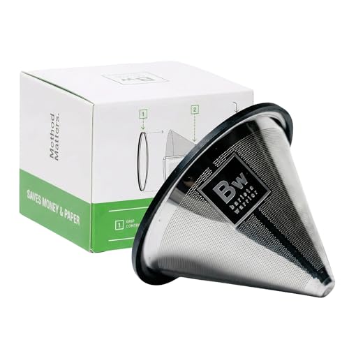 Barista Warrior Reusable Coffee Strainer Compatible with Hario V60 Pour Over -Stainless Coated Cone Coffee Strainer for Chemex & Standard Drippers, Dual Mesh Design, Sustainable & Easy to Clean