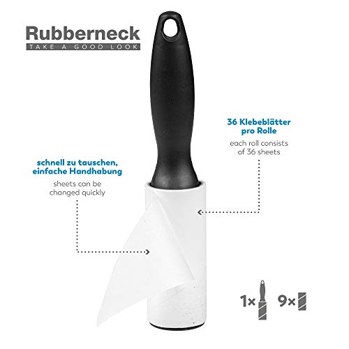 Rubberneck 10er Set Fusselentferner - 360 Blatt - Extra klebrige Fusselrolle, Tierhaarentferner, Staubentferner für Kleidung, Sofa, Auto, Teppich und Bett