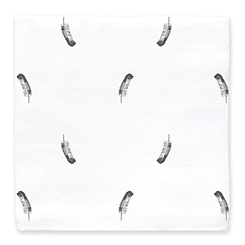 Image of Amazing Baby Muslin Swaddle Blanket, Premium Cotton, Little Feather, Gray & Soft Black