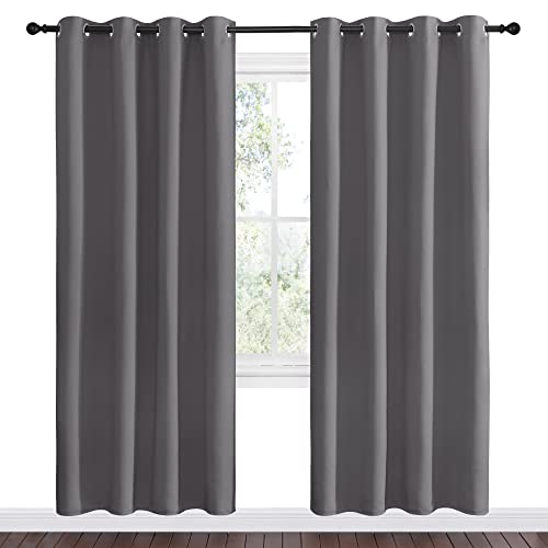 Image of NICETOWN Blackout Curtains Panels for Bedroom - 3 Pass Microfiber Noise Reducing Thermal Insulated Solid Ring Top Blackout Window Drapes (2 Panels, 55 x 78 Inch, Gray)