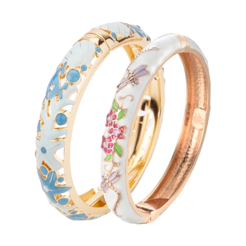 Image of UJOY Vintage Cloisonne Jewelry Handcrafted Bracelets Gorgeous Enameled Flower Plated Cuff Bangles Gifts 88A