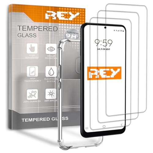REY Pack 3X Pellicola salvaschermo e Cover Anti-Shock per XIAOMI POCOPHONE F1, Vetro temperato e Silicone TPU ad Alta Resistenza