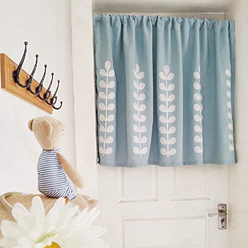 Cortina azul corta de cocina 140x100cm traslúcida con estampado botánico 4
