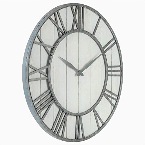 Oldtown Farmhouse Metal & Solid Wood Noiseless Wall Clock (Whitewash, 36-Inch) #TOP2