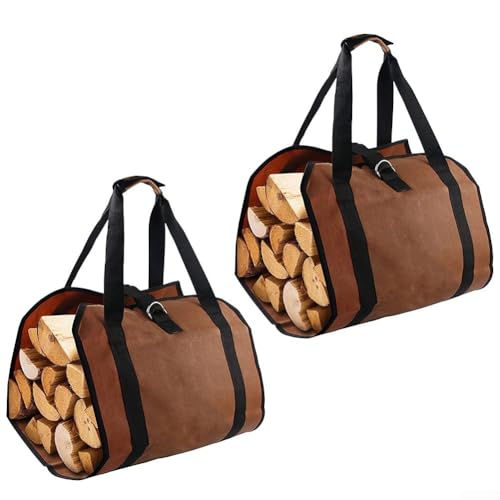Juego de bolsas plegables para leña, 2 piezas, diseño impermeable para un transporte eficiente de madera (marrón oscuro)