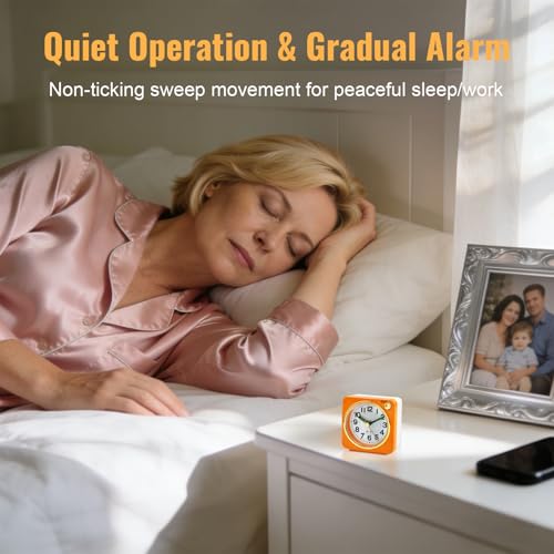 Image of Lamisola Ultra Small Battery Analog Travel Alarm Clock, Retro Bedside Desk Clocks for Bedrooms, Vintage Home Decor for Bathroom Kichen Office Room,Orange