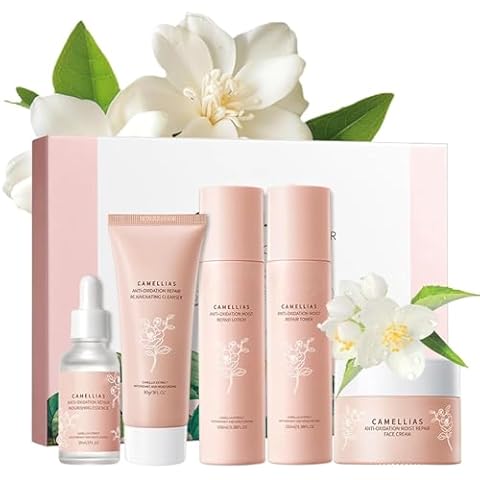 Facial Skin Care Set,Camellia Travel Cleanser, Toner, Essence,Lotion,Face Cream for Hydrating Skin,Vegan & Cruelty-Free Mini Gift Kit(5 Piece) Cover