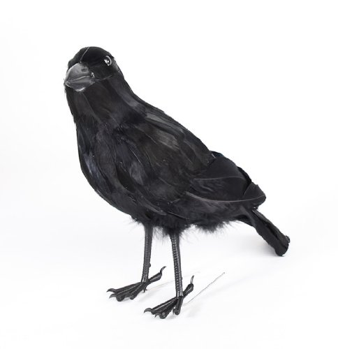 Factory Direct Craft Standing Black Feathered Artificial Raven with Attached Wire on Feet