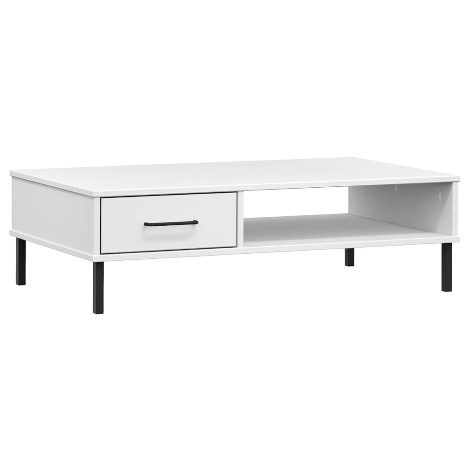 Homgoday Stolik kawowy Metalowe nogi Oslo lite drewno sosna biała, konsola pomocnicza stolik do salonu stolik boczny herbata kawa sofa salon meble meble stoliki kawowe meble