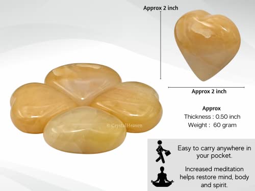 Image of Yellow Aventurine Crystal Heart Palm Pebbles Stones for Anxiety Stress Relief Massage - AAA Grade Original Healing Gemstone Agate Heart Palm Stone for Yoga Meditation Spiritual