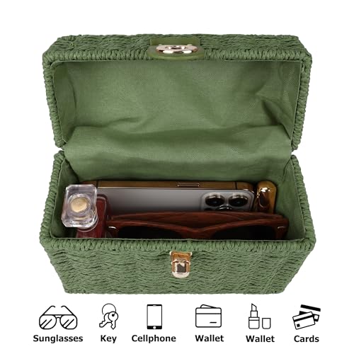 Handwoven Rattan Bag for Women Wicker Crossbody Shoulder Bag Straw Beach Tote Bag Top Handle Satchel Handbag with Chain Strap4