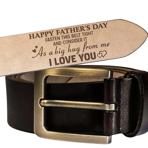 Fasten This Belt Tight And Consider It As A Big Hug From Us - Personalized Engraved Leather Belt, I Love You Engraved Custom Leather Belt with Name, Unique Happy Father's Day Gift for Husband Dad Him