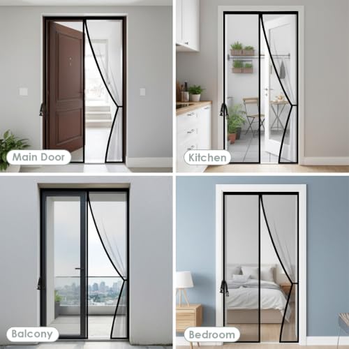 Image of KARP Magnetic Mosquito Net Door with Stay-Open Buckle - Heavy Duty Mesh Screen Door, Auto Close Magnets, Hands-Free Entry, Easy Install, Pet & Kid Friendly for Home(85 X 205, Black)