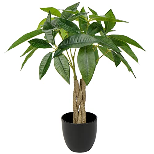45CM Kunstpflanze Pachira Aquatica Künstliche Pflanzen Glückskastanie Bonsai im Topf Dekopflanze Zimmerpflanze für Badzimmer, Esszimmer, Wohnzimmer Dekoration